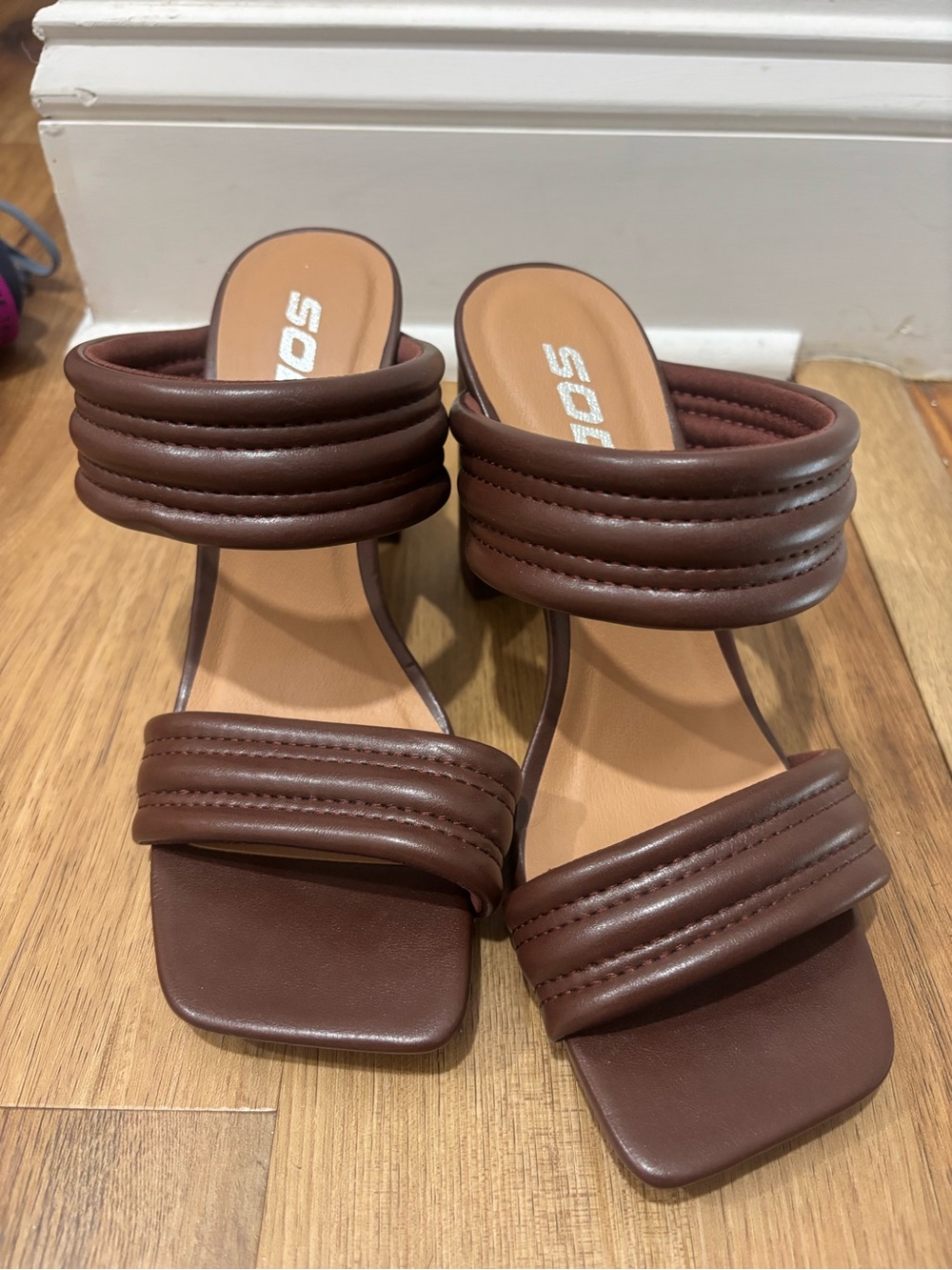 Soda Brown Padded Double-Strap Heeled Sandals